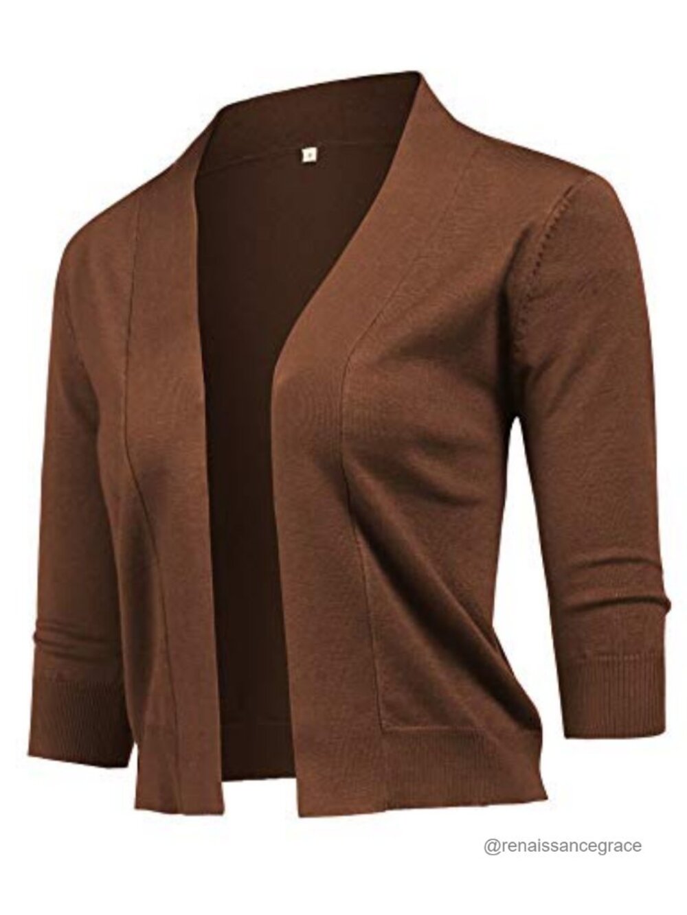 Women's 3/4 Sleeve Open Front Cropped Cardigan Lightweight Knit Shrug Cotton